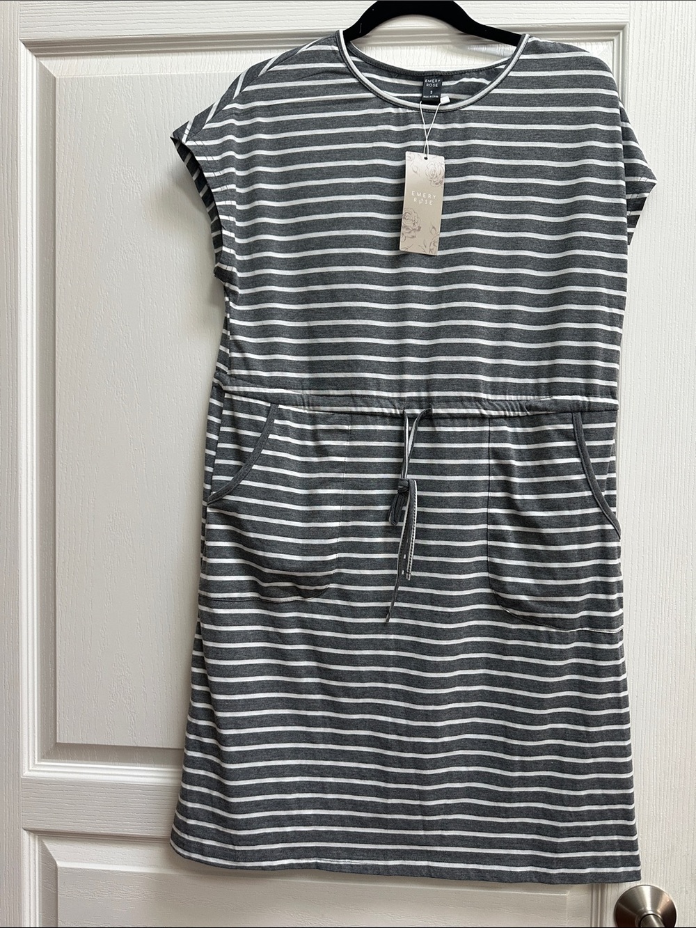 Everly Grey & White Striped Drawstring Mini Dress